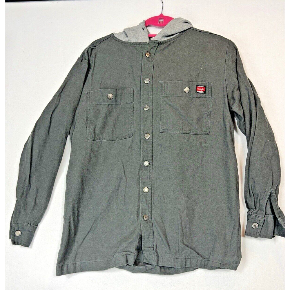 Wrangler Workwear Jacket Mens S Gray Button Up Unlined Canvas Hooded